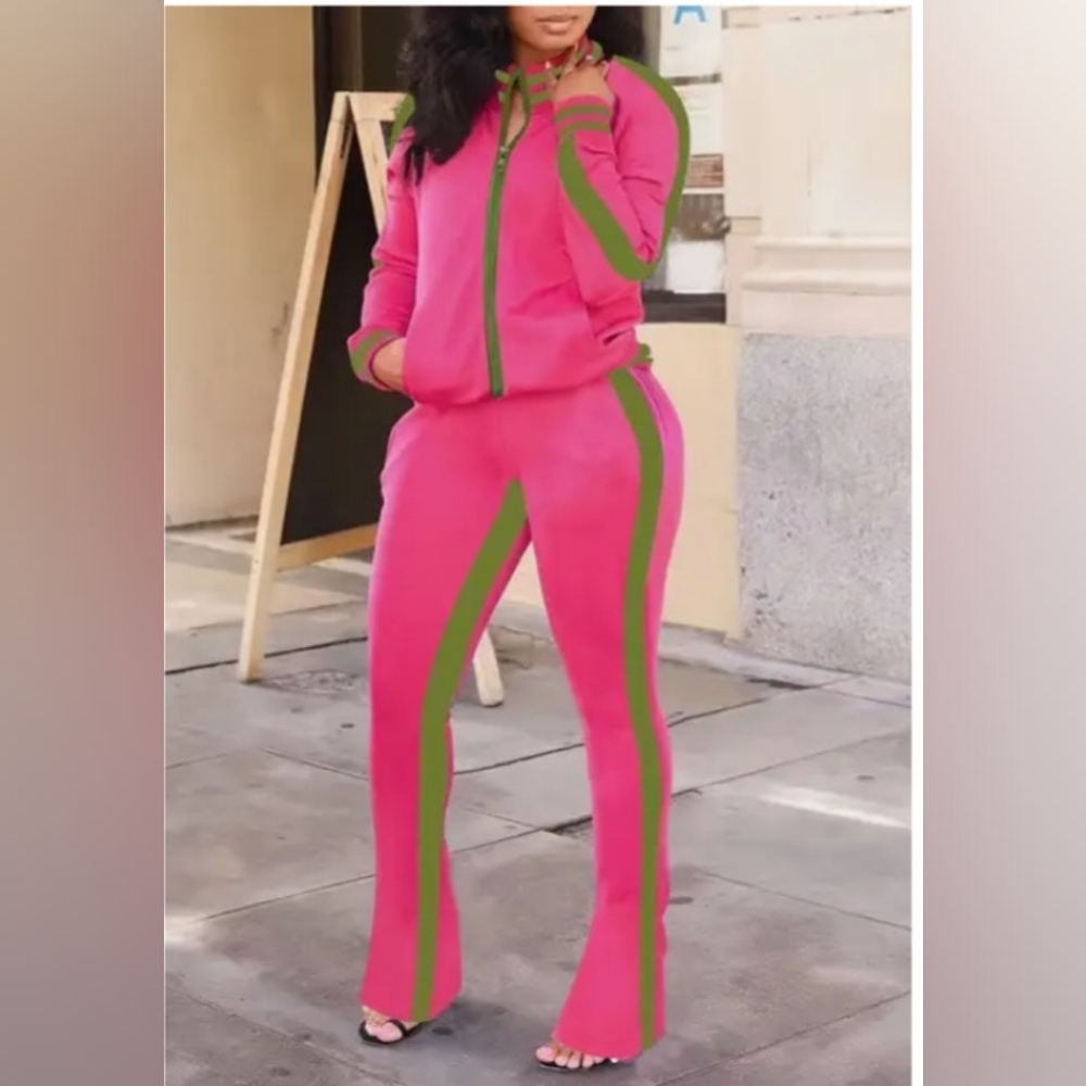 Pink and Green Women's Tracksuit